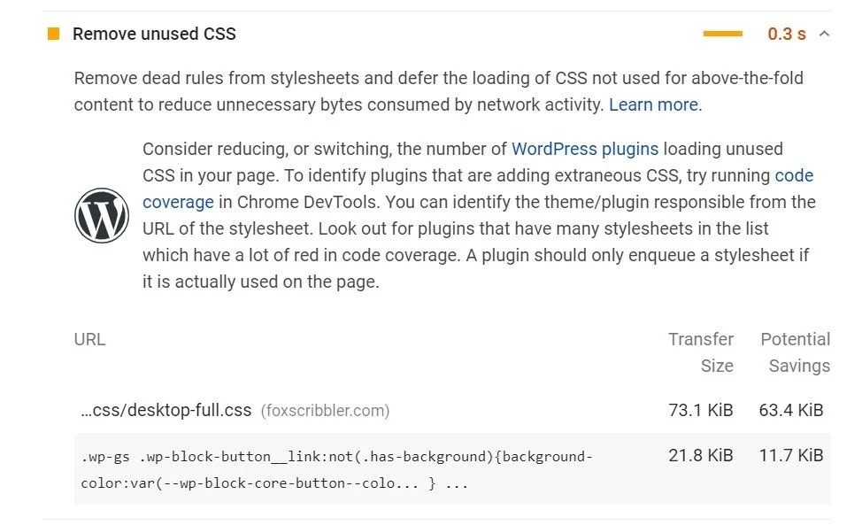 نتایج پس از بارگیری CSS با افزونه Asset clean up